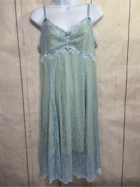 Thorn & Fable Y2K Fairycore Babydoll Lace Slip Dress Blue Green Size L Cottage